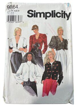 90s Simplicity 9864 Sewing Pattern Sizes 6 8 10 Misses Lined Jackets Retro UNCUT